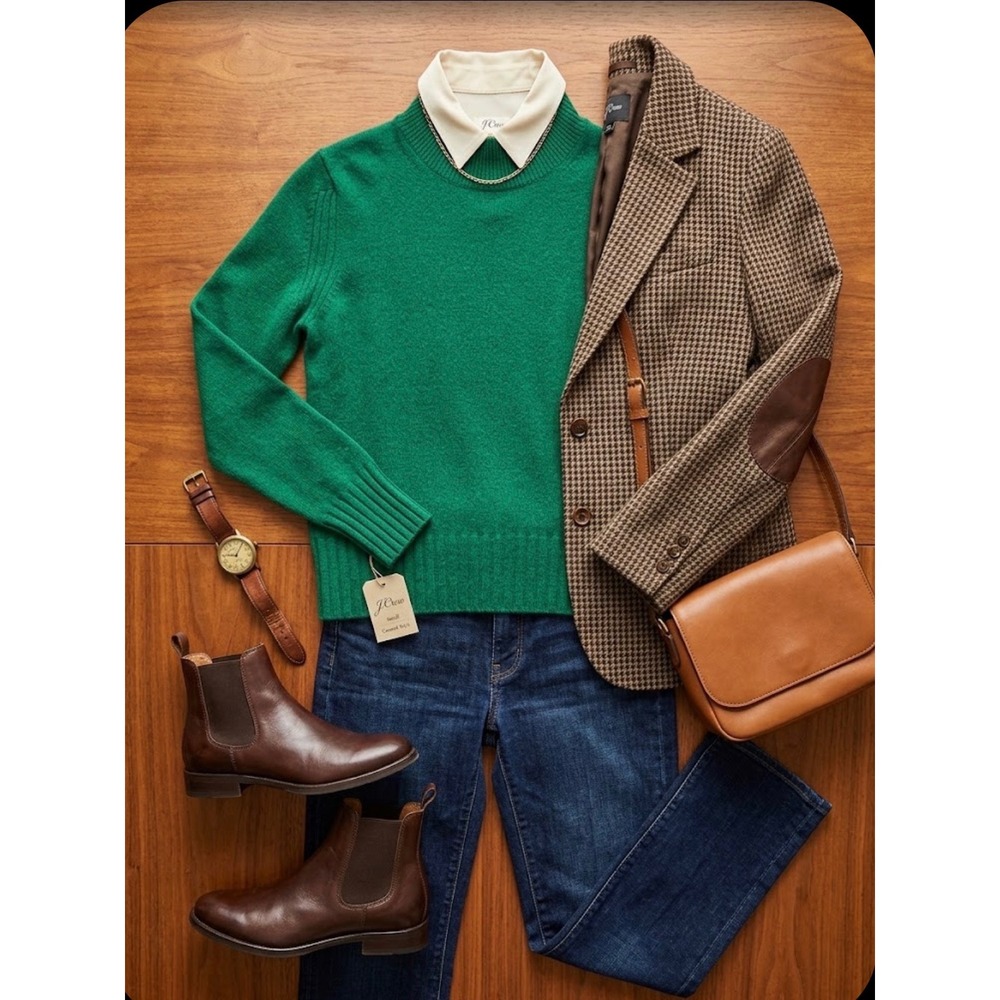 J.Crew 100% Cashmere Mock Neck Sweater Emerald Green Ribbed Trim Small